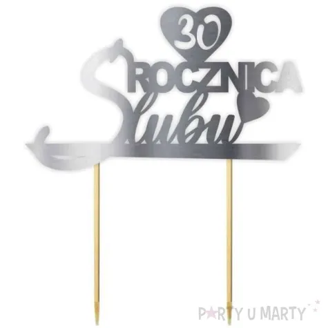 topper papierowy 30 rocznica slubu srebrny metalic 15 5 x 17 5 cm