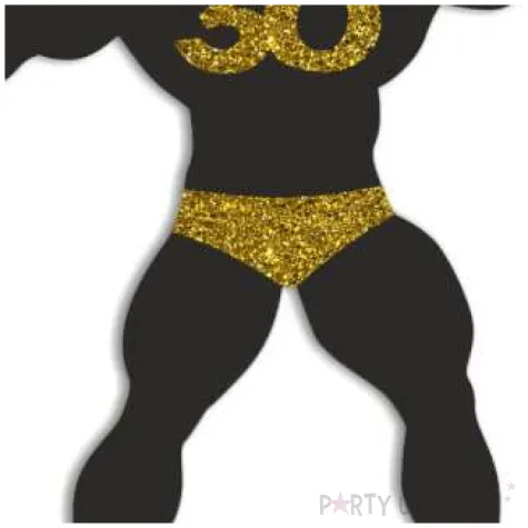 topper papierowy 30 urodziny hot man kulturysta czarny zloty brokat 11 5 x 20 cm