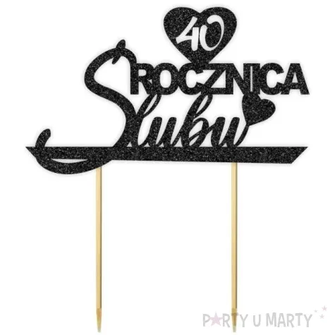 topper papierowy 40 rocznica slubu czarny brokat 15 5 x 17 5 cm