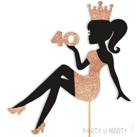 topper papierowy 40 urodziny hot laska czarny rose gold brokat 14 x 19 cm