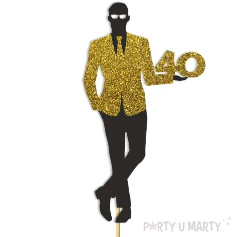 topper papierowy 40 urodziny hot man garnitur czarny zloty brokat 7 5 x 18 cm