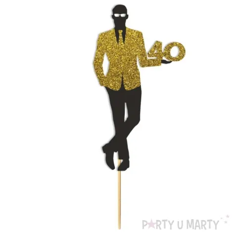 topper papierowy 40 urodziny hot man garnitur czarny zloty brokat 7 5 x 18 cm