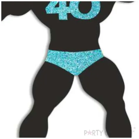 topper papierowy 40 urodziny hot man kulturysta czarny niebieski brokat 11 5 x 20 cm