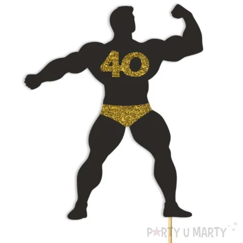 topper papierowy 40 urodziny hot man kulturysta czarny zloty brokat 11 5 x 20 cm