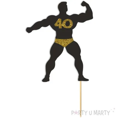 topper papierowy 40 urodziny hot man kulturysta czarny zloty brokat 11 5 x 20 cm