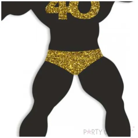 topper papierowy 40 urodziny hot man kulturysta czarny zloty brokat 11 5 x 20 cm