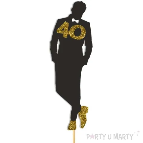 topper papierowy 40 urodziny hot man smoking czarny zloty brokat 4 5 x 20 cm