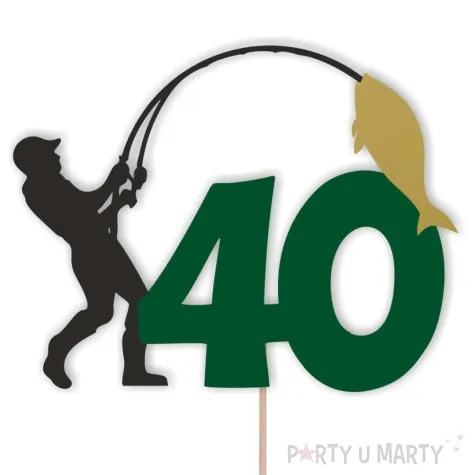 topper papierowy 40 urodziny wedkarza 12 x 17 cm