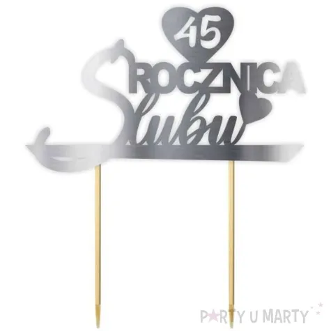 topper papierowy 45 rocznica slubu srebrny metalic 15 5 x 17 5 cm