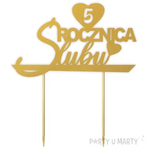 topper papierowy 5 rocznica slubu zloty 15 5 x 17 5 cm