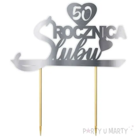 topper papierowy 50 rocznica slubu srebrny metalic 15 5 x 17 5 cm