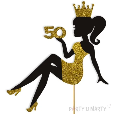 topper papierowy 50 urodziny hot laska czarny zloty brokat 14 x 19 cm