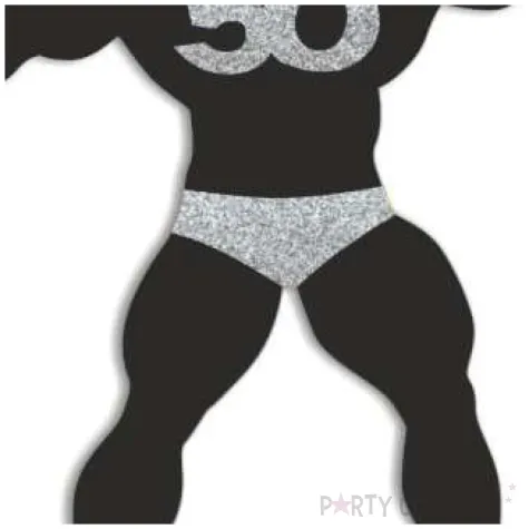 topper papierowy 50 urodziny hot man kulturysta czarny srebrny brokat 11 5 x 20 cm