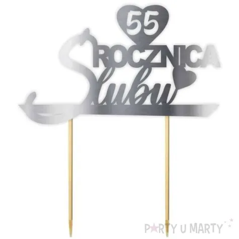 topper papierowy 55 rocznica slubu srebrny metalic 15 5 x 17 5 cm
