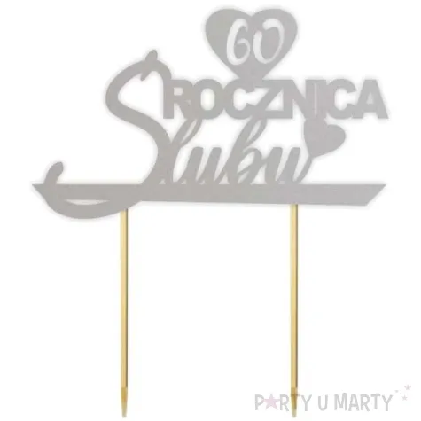 topper papierowy 60 rocznica slubu srebrny 15 5 x 17 5 cm