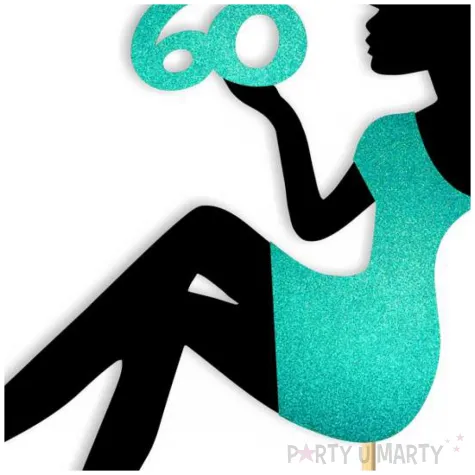 topper papierowy 60 urodziny hot laska czarny turkusowy brokat 14 x 19 cm