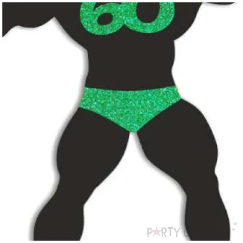 topper papierowy 60 urodziny hot man kulturysta czarny zielony brokat 11 5 x 20 cm