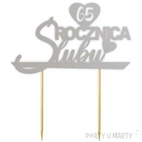 topper papierowy 65 rocznica slubu srebrny 15 5 x 17 5 cm