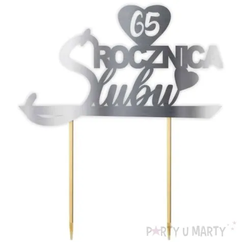 topper papierowy 65 rocznica slubu srebrny metalic 15 5 x 17 5 cm