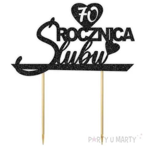topper papierowy 70 rocznica slubu czarny brokat 15 5 x 17 5 cm