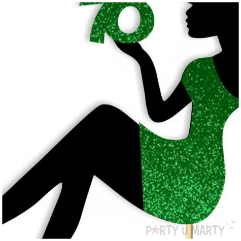 topper papierowy 70 urodziny hot laska czarny zielony brokat 14 x 19 cm