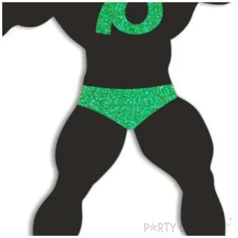 topper papierowy 70 urodziny hot man kulturysta czarny zielony brokat 11 5 x 20 cm