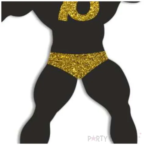 topper papierowy 70 urodziny hot man kulturysta czarny zloty brokat 11 5 x 20 cm