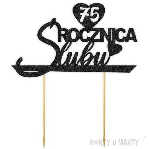 topper papierowy 75 rocznica slubu czarny brokat 15 5 x 17 5 cm