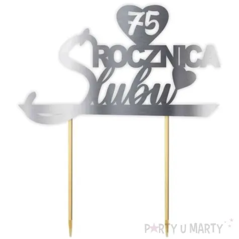 topper papierowy 75 rocznica slubu srebrny metalic 15 5 x 17 5 cm