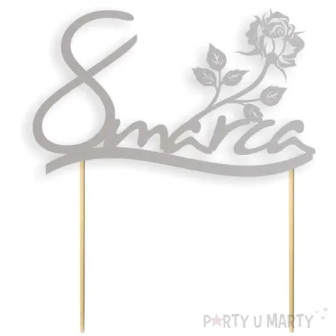 topper papierowy 8 marca srebrna 17 cm