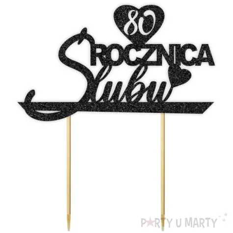 topper papierowy 80 rocznica slubu czarny brokat 15 5 x 17 5 cm