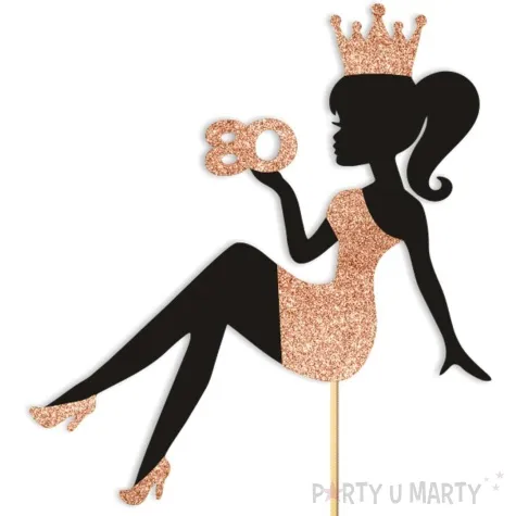 topper papierowy 80 urodziny hot laska czarny rose gold brokat 14 x 19 cm