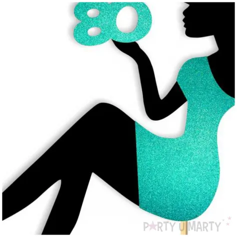 topper papierowy 80 urodziny hot laska czarny turkusowy brokat 14 x 19 cm