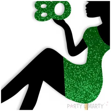 topper papierowy 80 urodziny hot laska czarny zielony brokat 14 x 19 cm