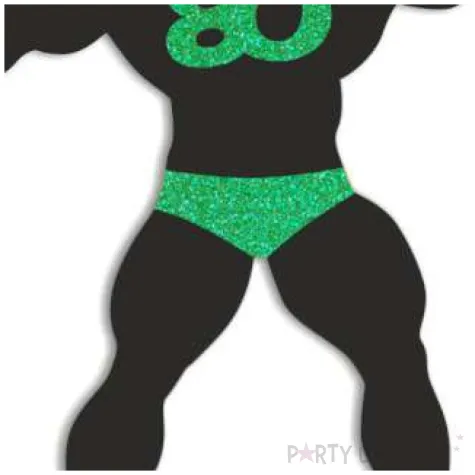 topper papierowy 80 urodziny hot man kulturysta czarny zielony brokat 11 5 x 20 cm