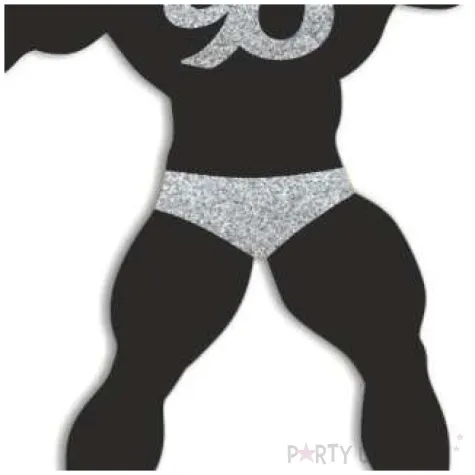 topper papierowy 90 urodziny hot man kulturysta czarny srebrny brokat 11 5 x 20 cm