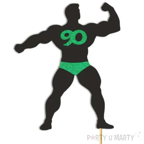 topper papierowy 90 urodziny hot man kulturysta czarny zielony brokat 11 5 x 20 cm