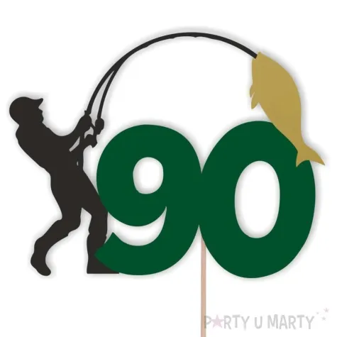 topper papierowy 90 urodziny wedkarza 12 x 17 cm