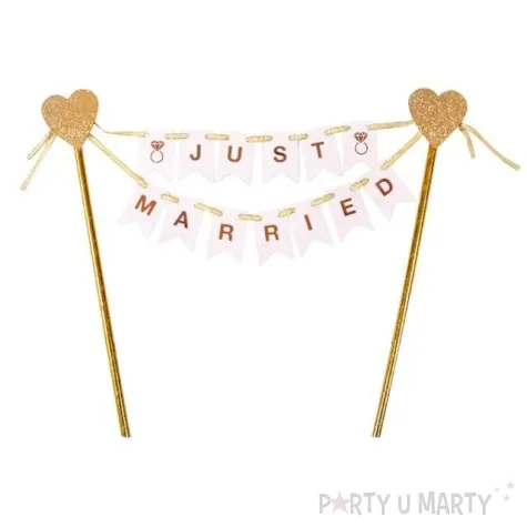 topper papierowy baner just married zloty godan 25 cm