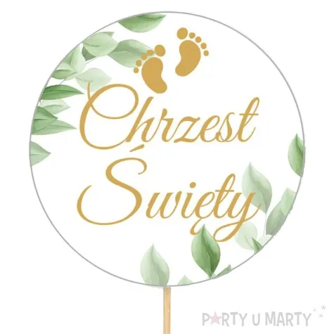topper papierowy chrzest swety listki i stopki dekolo 20 x 7 cm