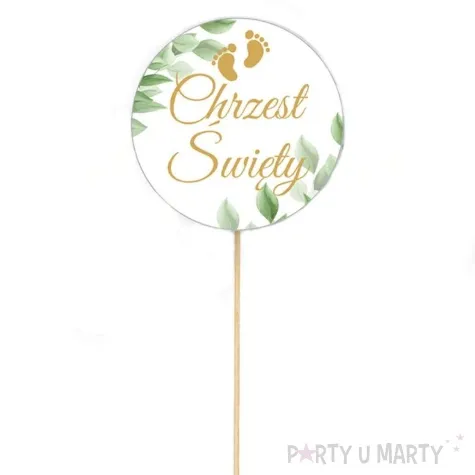 topper papierowy chrzest swety listki i stopki dekolo 20 x 7 cm