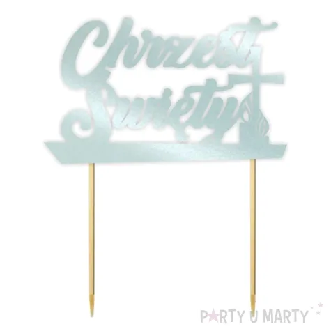 topper papierowy chrzest swiety blekitny perlowy 14 x 17 cm