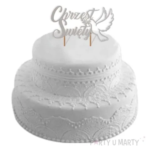 topper papierowy chrzest swiety golebica srebrny 14 5 x 16 cm