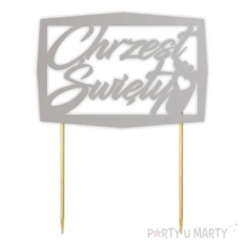 topper papierowy chrzest swiety ramka srebrny 13 5 x 17 cm