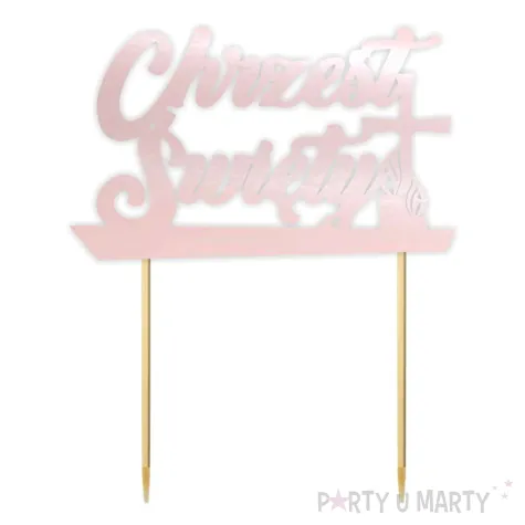 topper papierowy chrzest swiety rozowy perlowy 14 x 17 cm