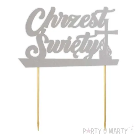 topper papierowy chrzest swiety srebrny 14 x 17 cm