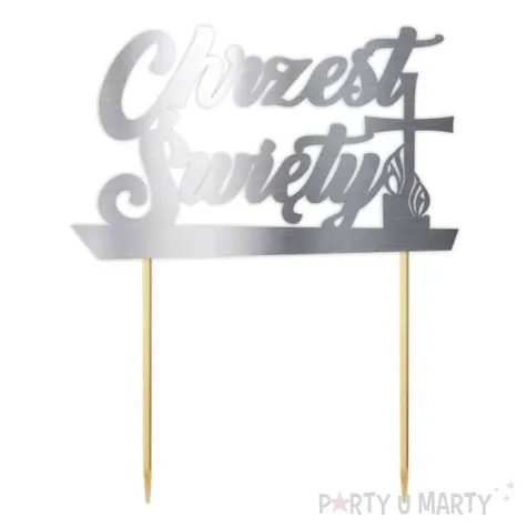 topper papierowy chrzest swiety srebrny metalic 14 x 17 cm