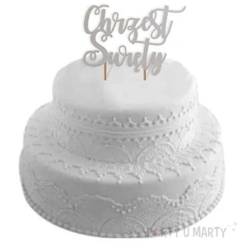 topper papierowy chrzest swiety zawijaski srebrny 14 5 x 17 cm