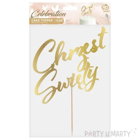 topper papierowy chrzest swiety zloty godan 20 cm