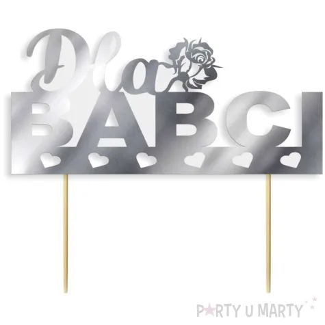 topper papierowy dla babci srebrne metalic serca 16 cm